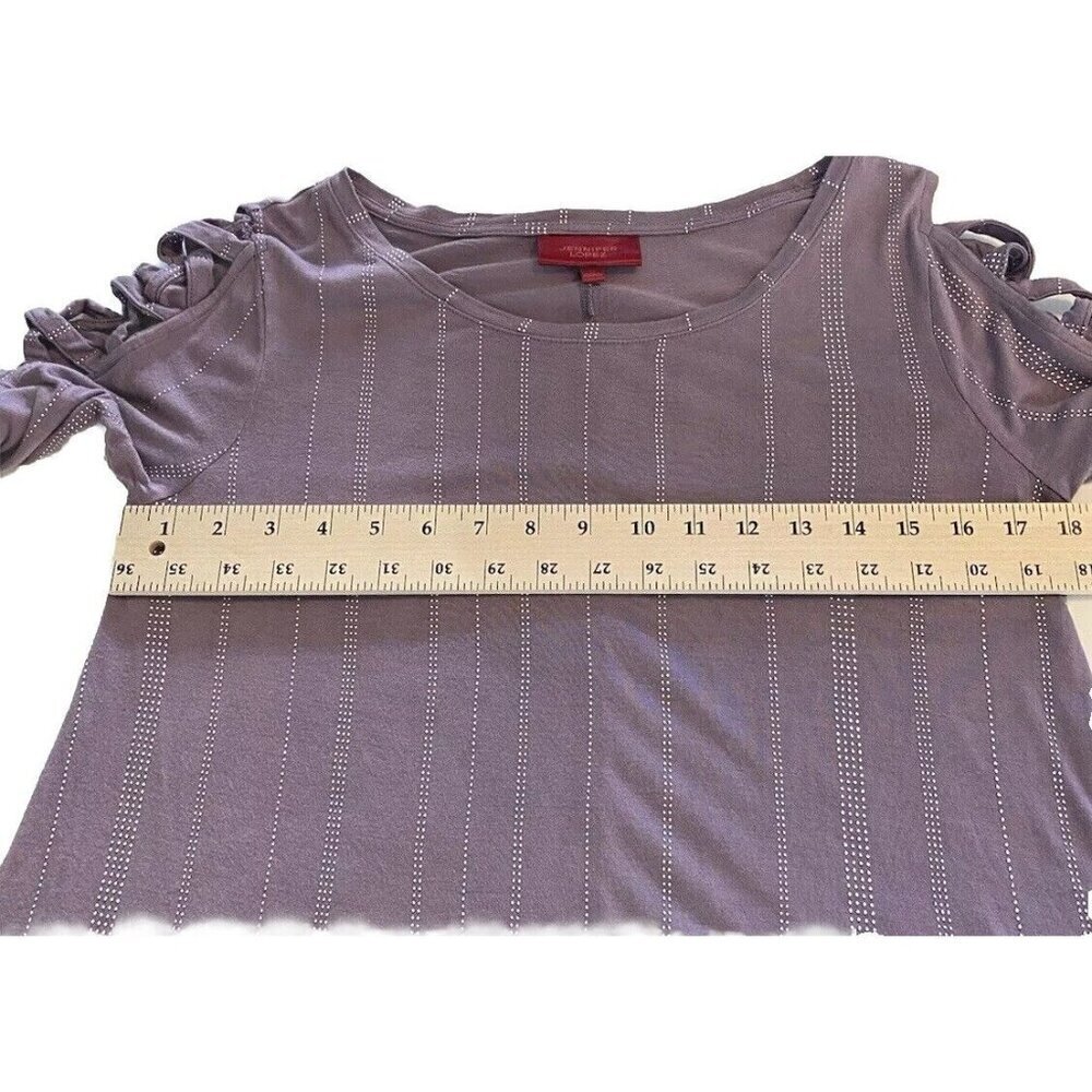 Jennifer Lopez Top Sz M Slit Geometric Sleeve Purple Silver Retro Stripe Sparkle - Picture 5 of 11